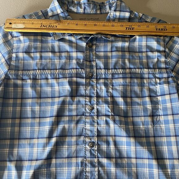 GREAT NORTHWEST Shirt Plaid Button Short Sleeve Fishing Outdoor Mens L Blue - Picture 5 of 8